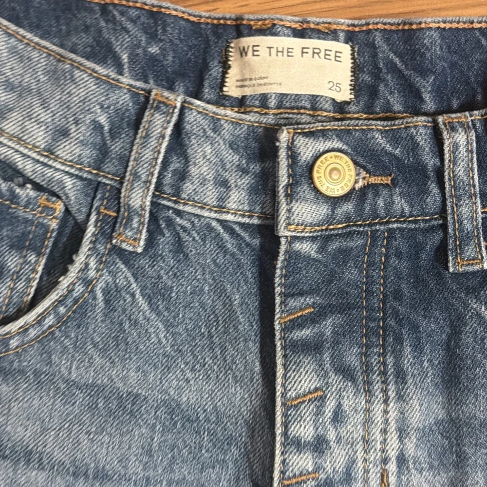 New Free People Good Luck Mid-rise Barrel Jeans Sz 25 Light Beam Jeans Distress